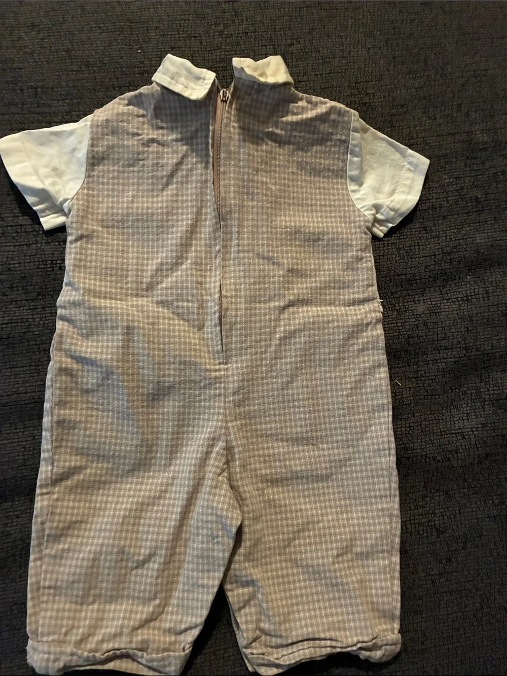 Vintage Boys Golf Romper with tie with checkered pattern